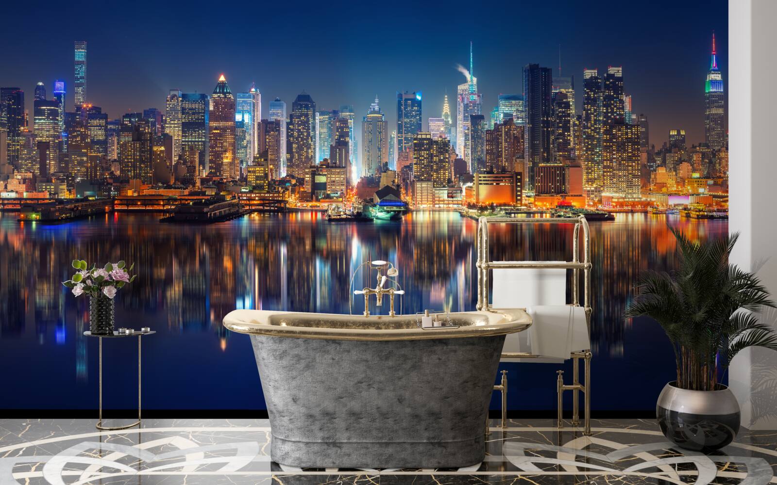 Fototapeta odbicie nocnego miasta w wodzie