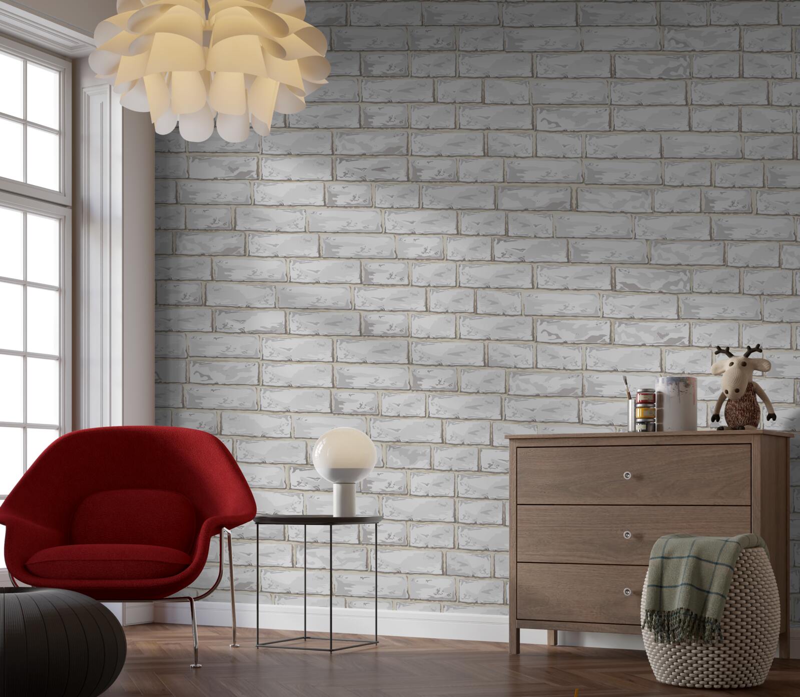 Fototapeta Ściana wyłożona białą cegłą