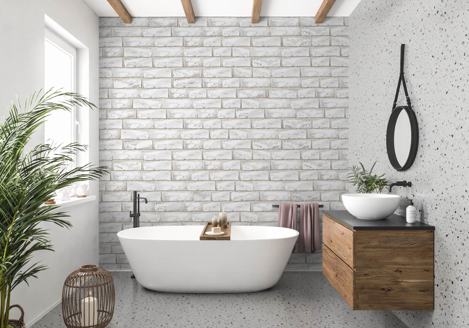 Fototapeta Ściana wyłożona białą cegłą