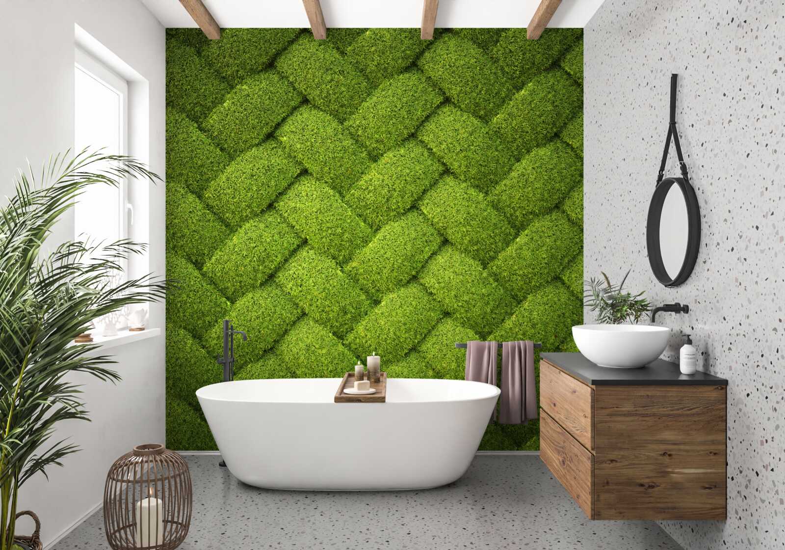 Fototapeta blokujący zielony trawnik