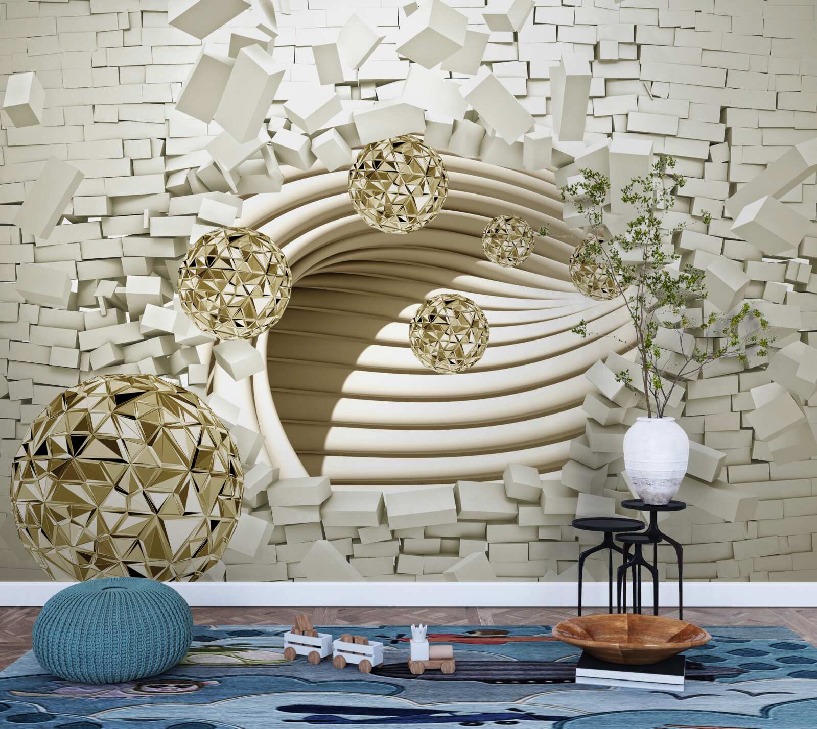 Fototapeta konceptualne kule rozbijają ceglany mur