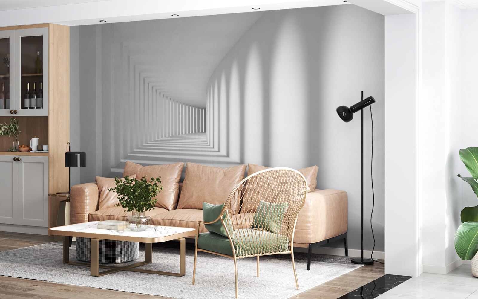 Fototapeta tunel biegnący w dal otoczony jest wysokimi kolumnami