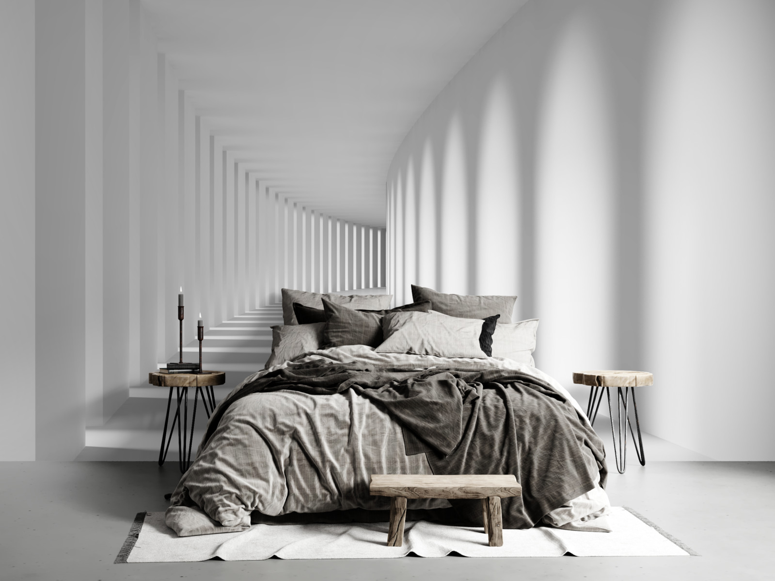 Fototapeta tunel biegnący w dal otoczony jest wysokimi kolumnami