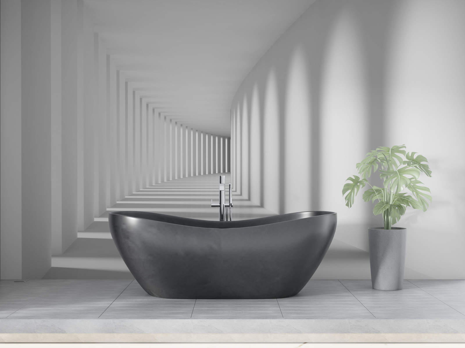 Fototapeta tunel biegnący w dal otoczony jest wysokimi kolumnami