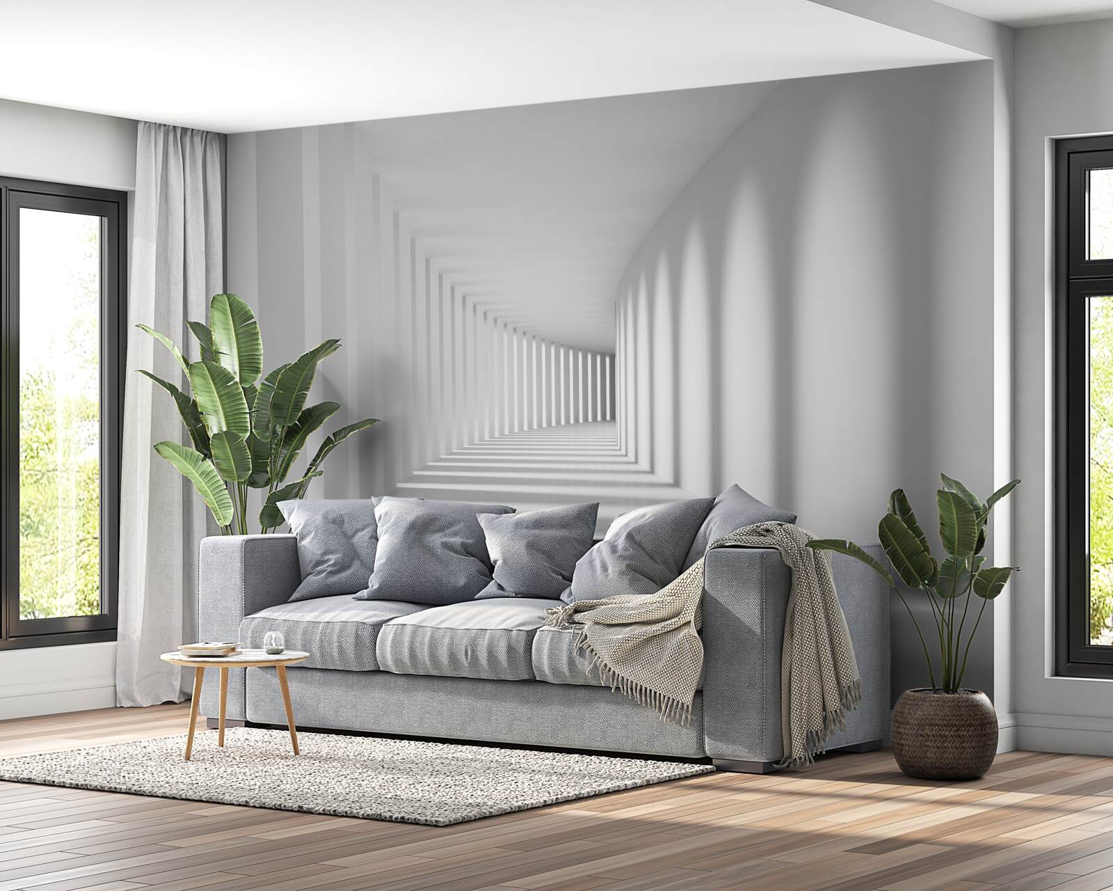 Fototapeta tunel biegnący w dal otoczony jest wysokimi kolumnami