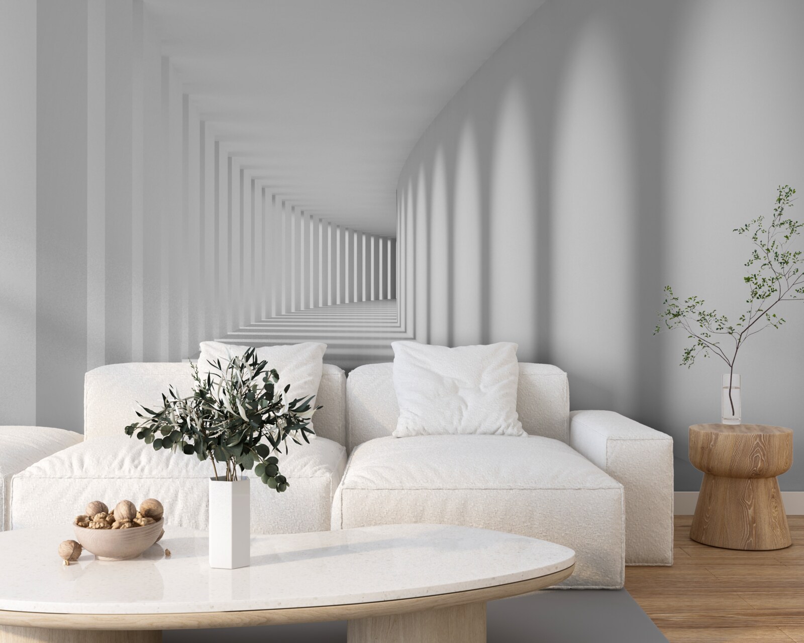 Fototapeta tunel biegnący w dal otoczony jest wysokimi kolumnami