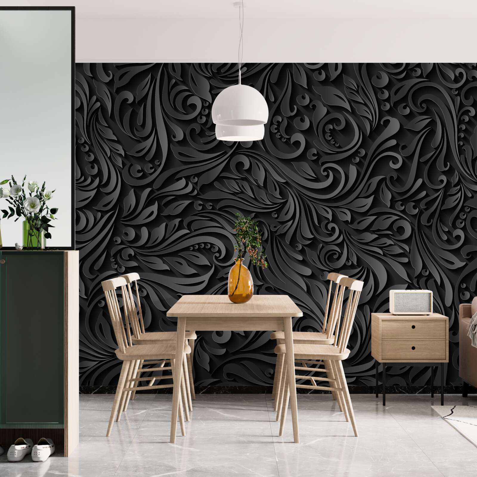 Fototapeta liście z czarnymi wzorami