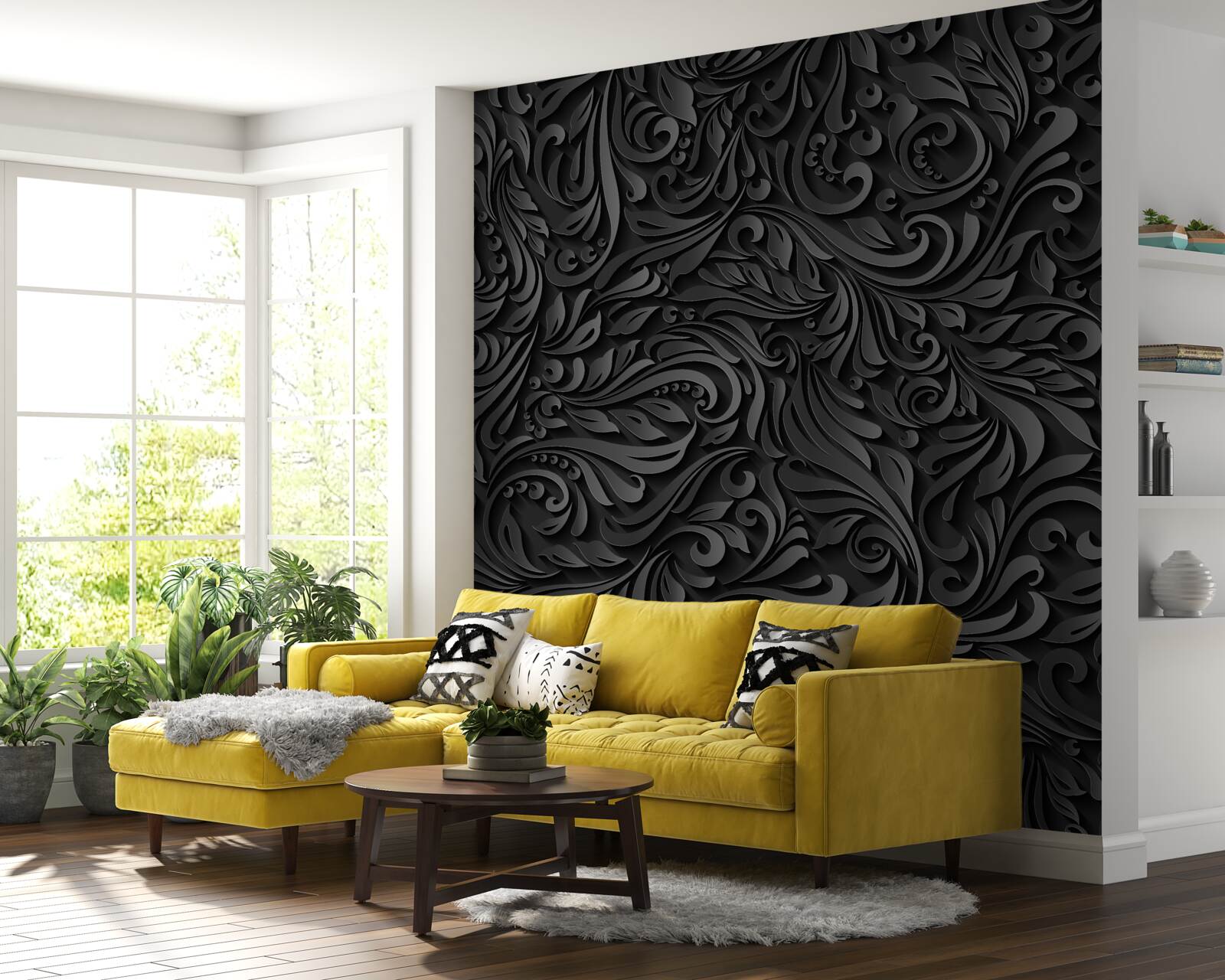 Fototapeta liście z czarnymi wzorami