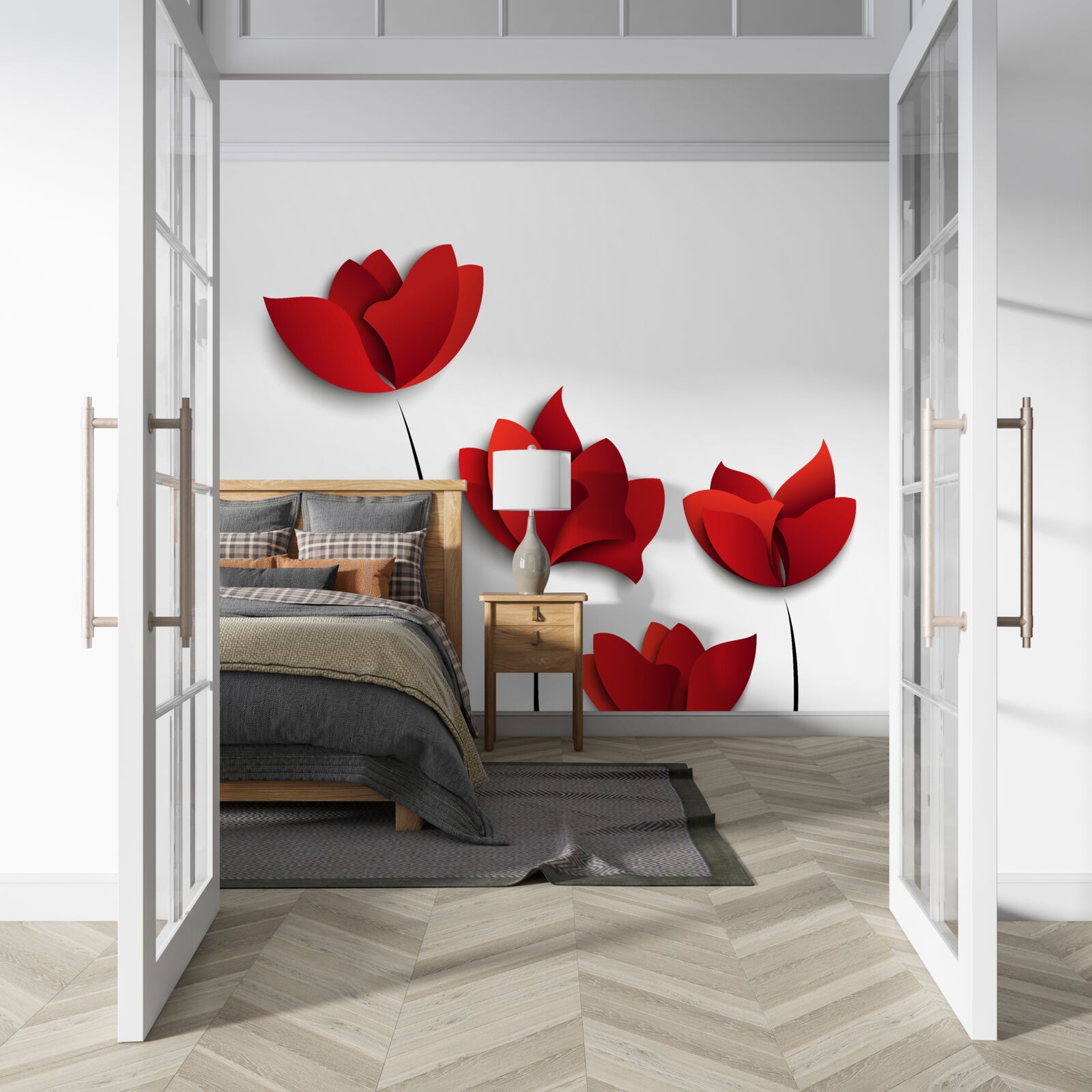 Fototapeta kwiaty o czerwonym odcieniu na tle białej czystości