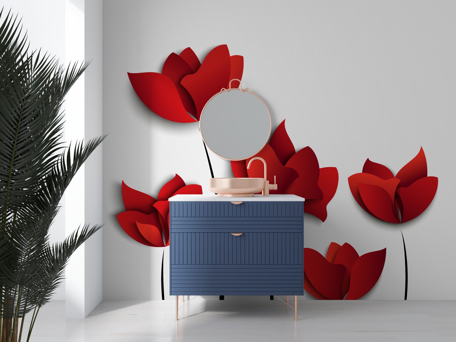 Fototapeta kwiaty o czerwonym odcieniu na tle białej czystości