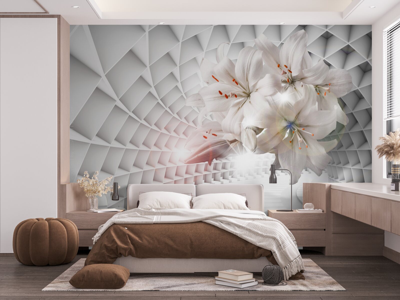 Fototapeta Śnieżnobiałe kwiaty na złotych gałązkach