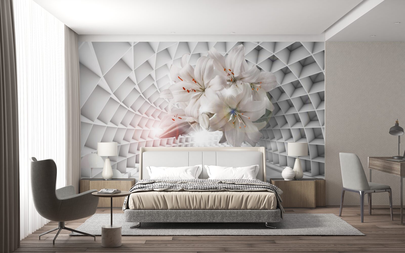 Fototapeta Śnieżnobiałe kwiaty na złotych gałązkach