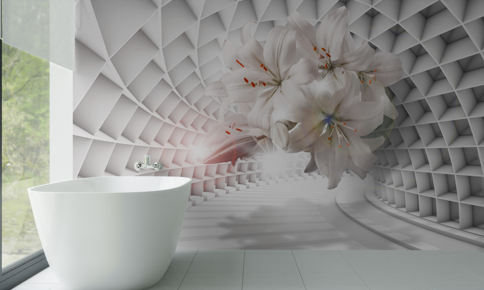 Fototapeta Śnieżnobiałe kwiaty na złotych gałązkach