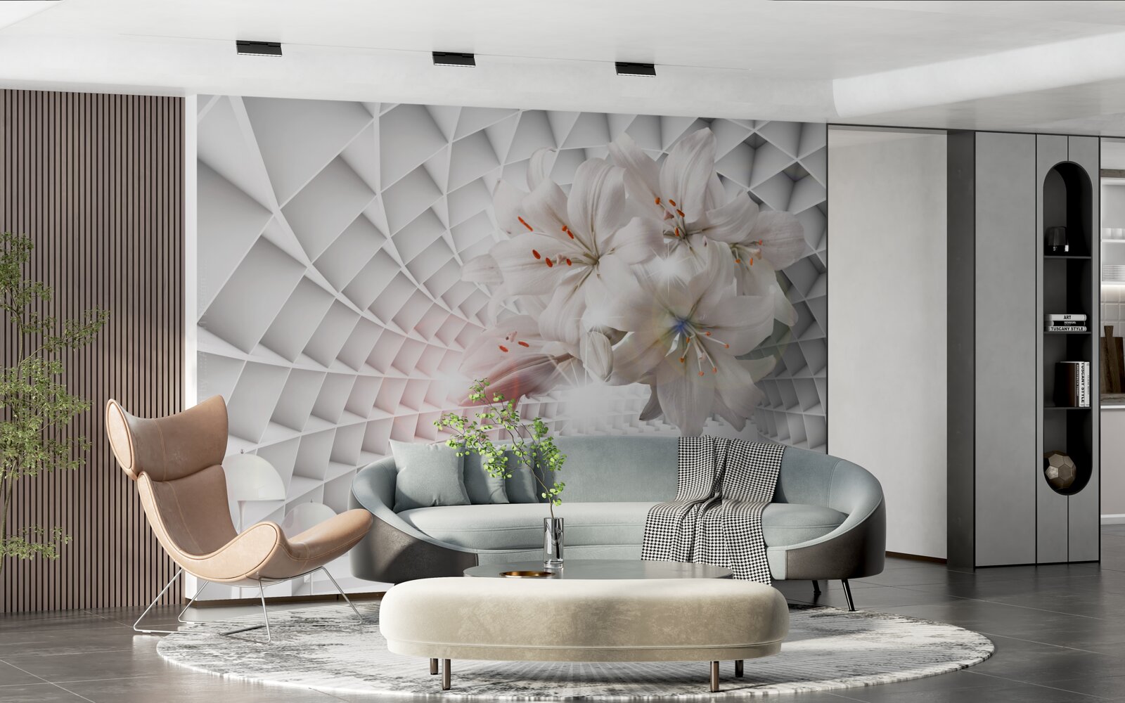 Fototapeta Śnieżnobiałe kwiaty na złotych gałązkach