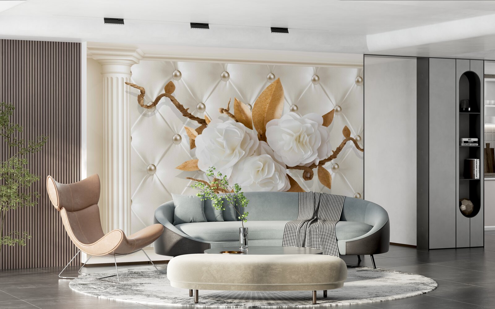 Fototapeta złote gałęzie i śnieżnobiałe kwiaty