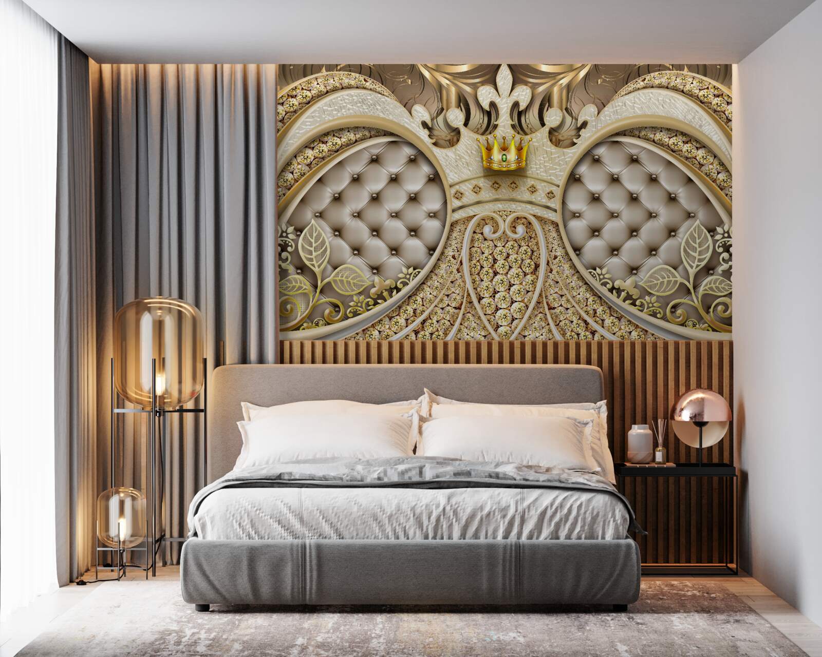 Fototapeta ozdoby z liśćmi roślin wykonane ze złota