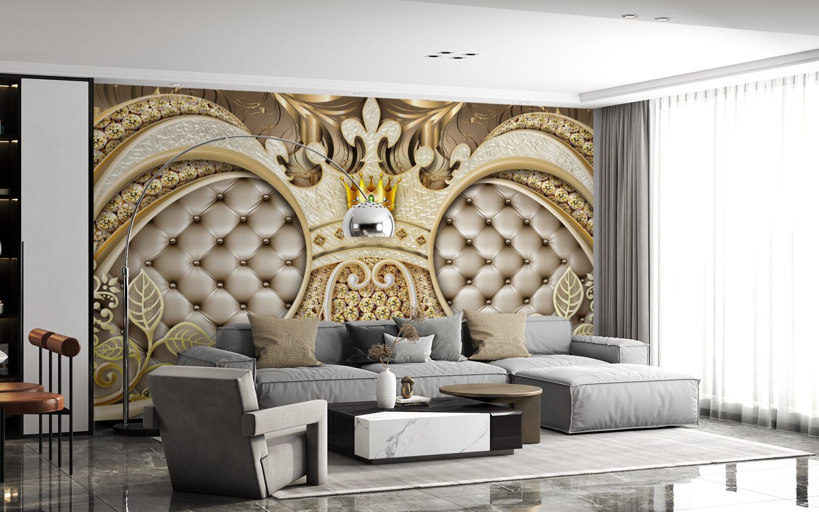 Fototapeta ozdoby z liśćmi roślin wykonane ze złota