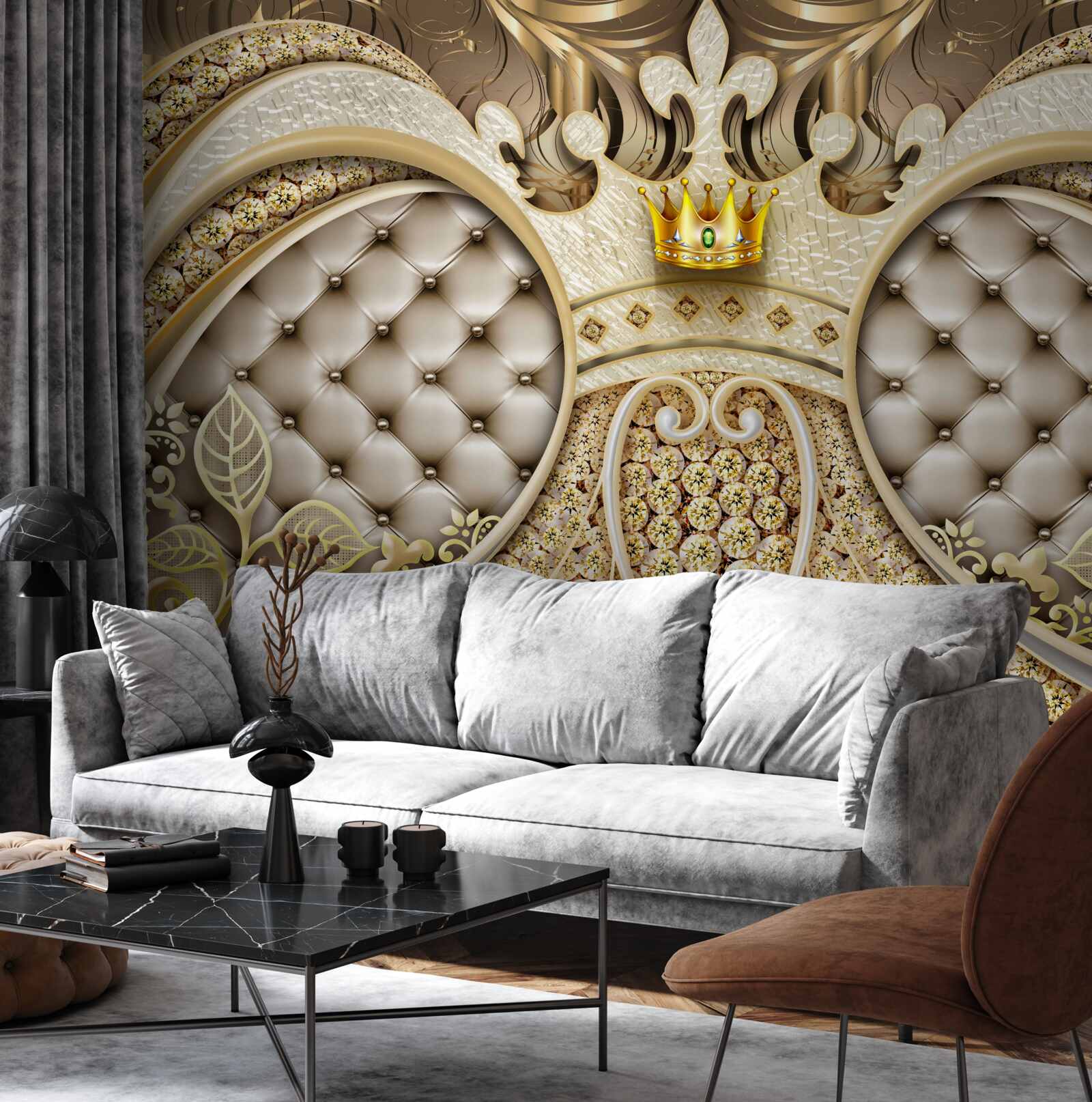 Fototapeta ozdoby z liśćmi roślin wykonane ze złota