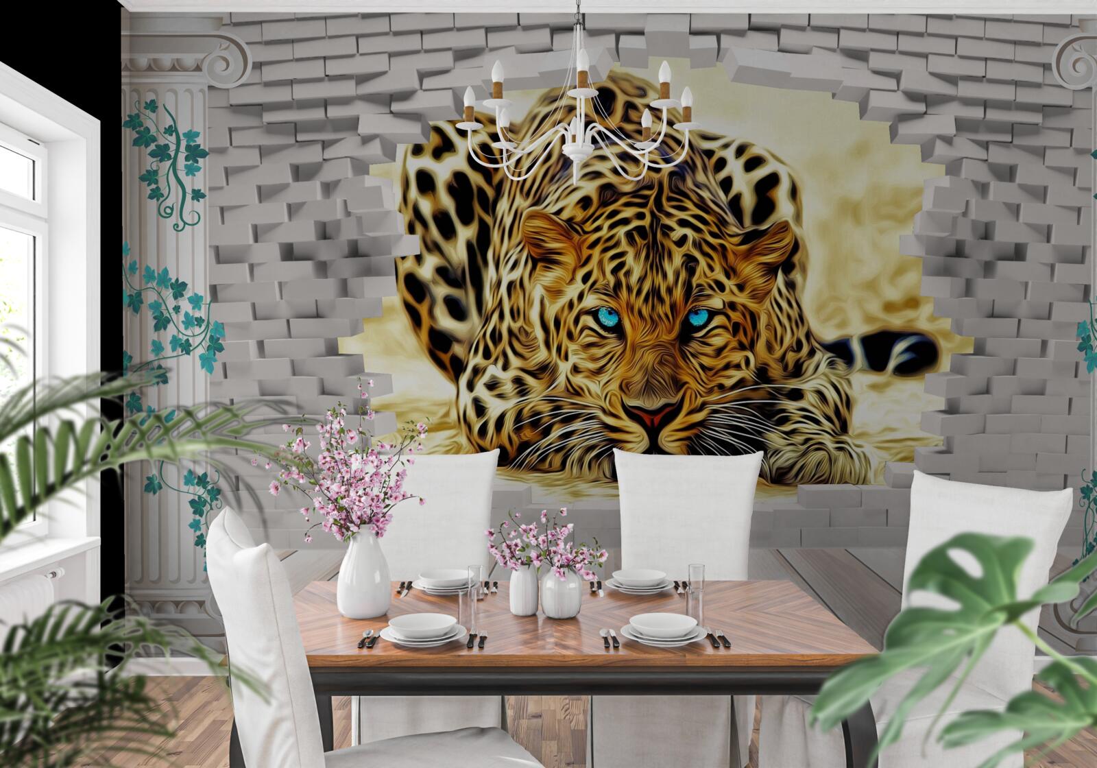 Fototapeta złowieszcza pantera niszczy barierę