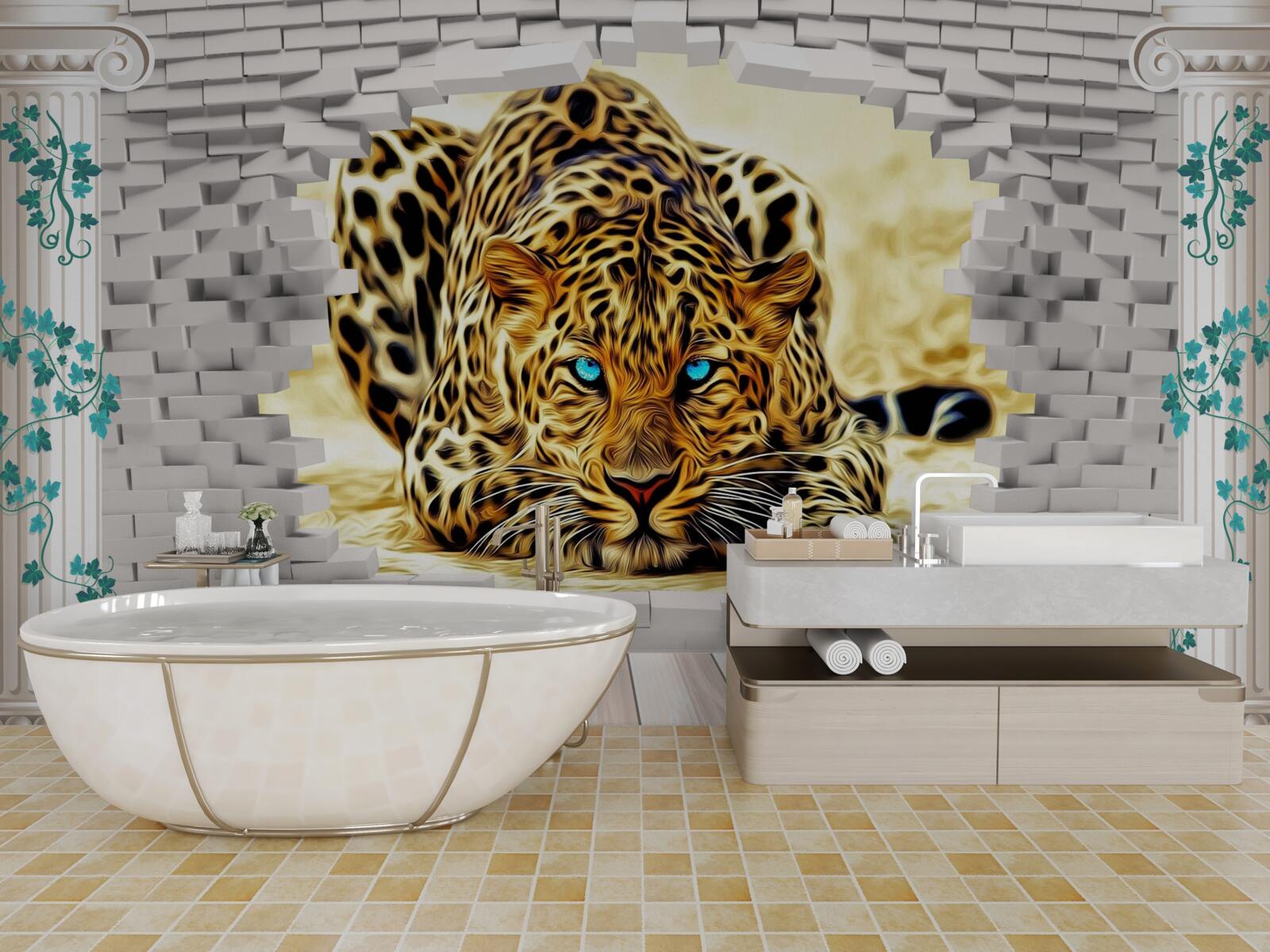 Fototapeta złowieszcza pantera niszczy barierę