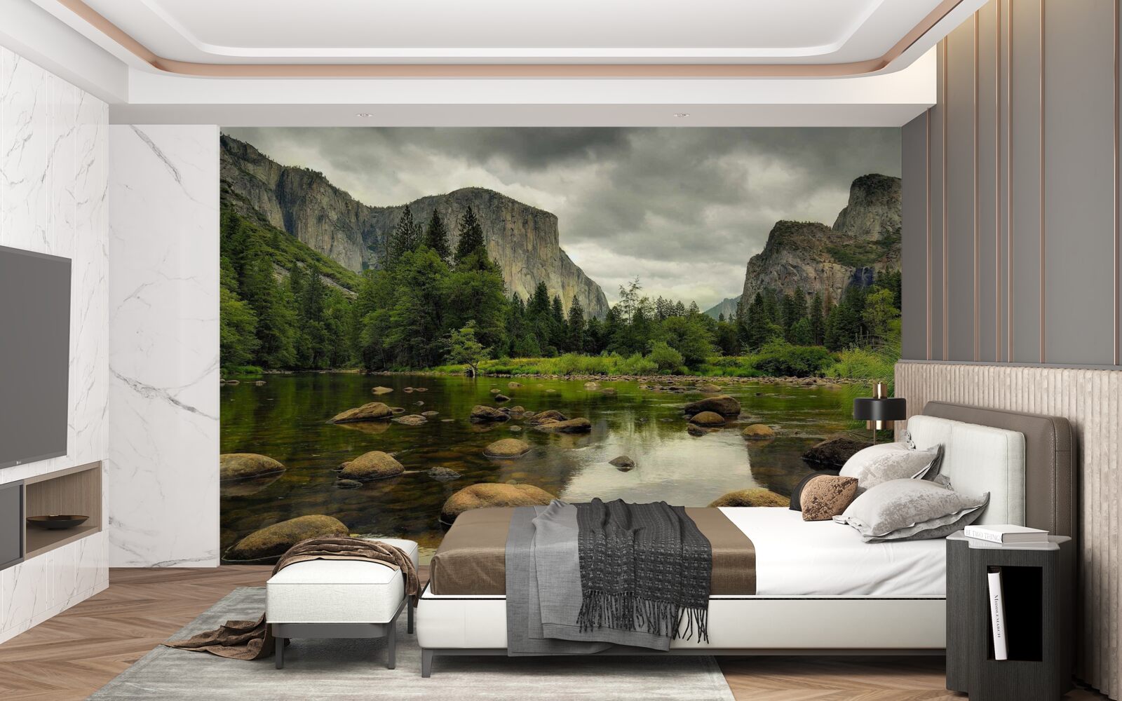 Fototapeta pochmurny dzień nad rzeką w górach