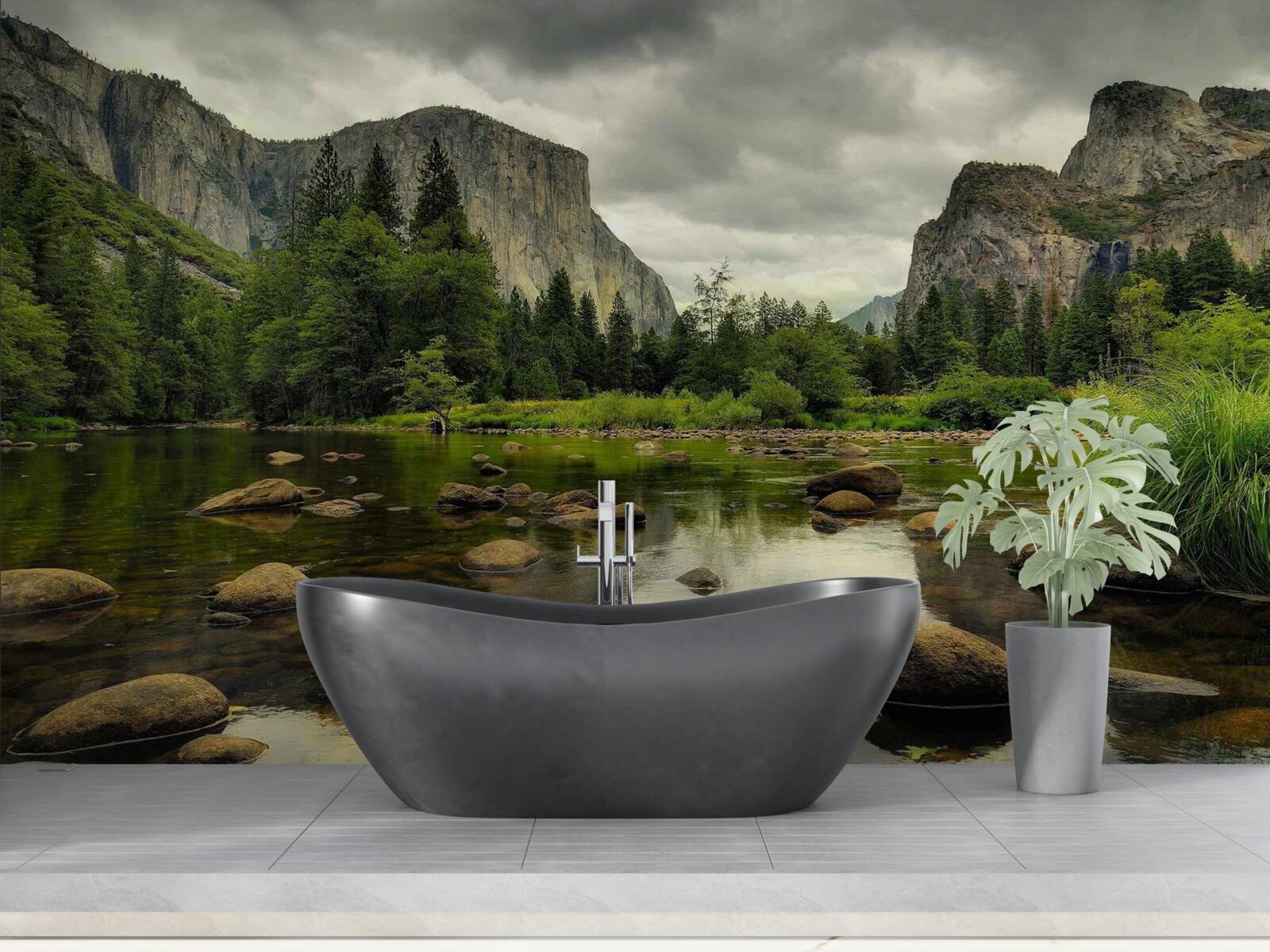 Fototapeta pochmurny dzień nad rzeką w górach