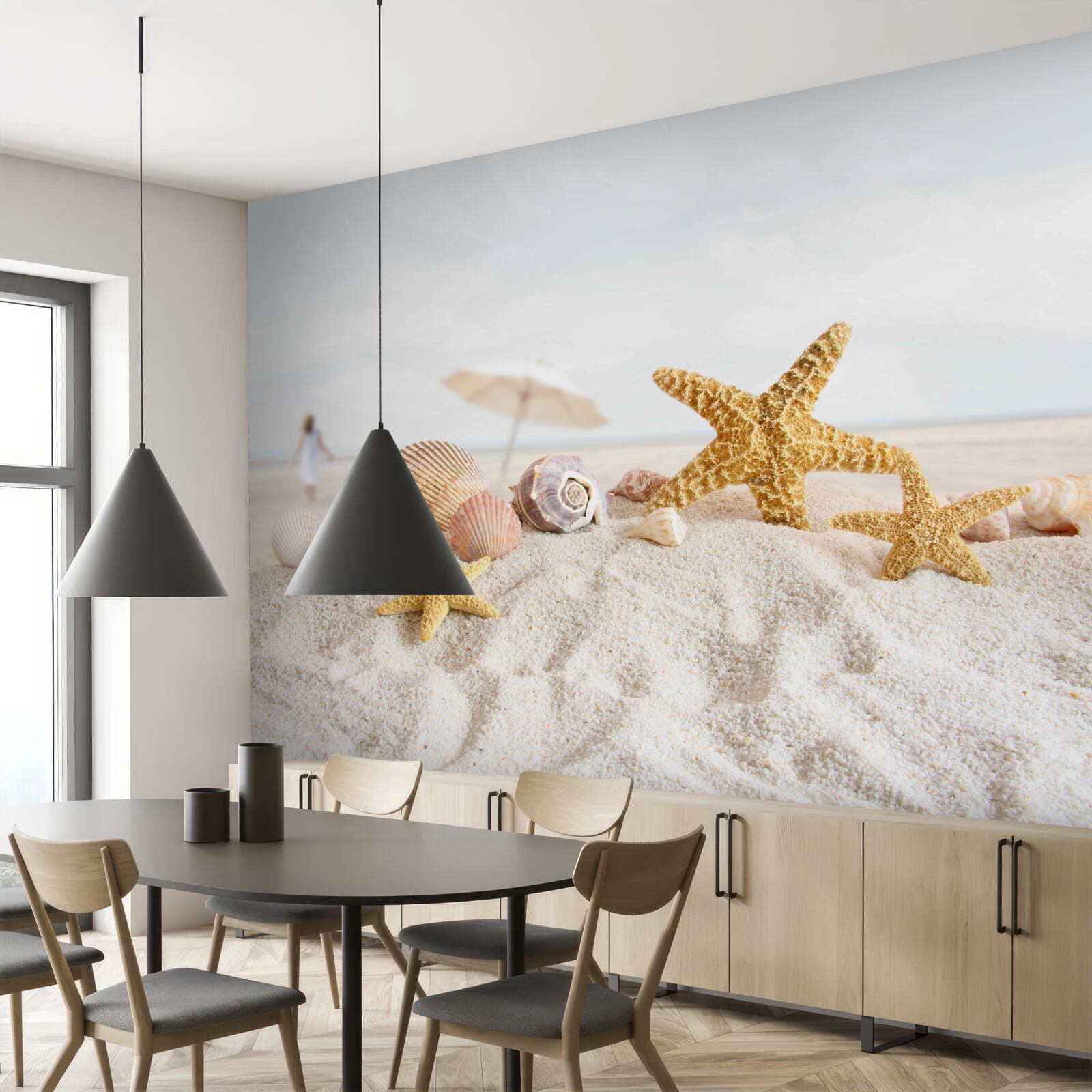 Fototapeta rozgwiazdy i muszle leżą na piasku