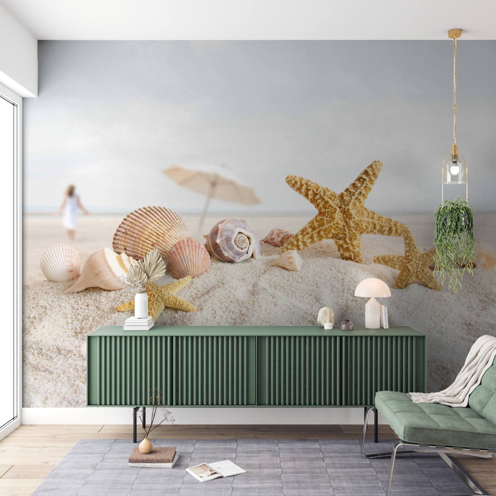 Fototapeta rozgwiazdy i muszle leżą na piasku