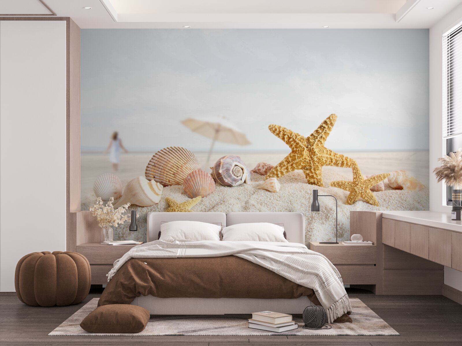 Fototapeta rozgwiazdy i muszle leżą na piasku