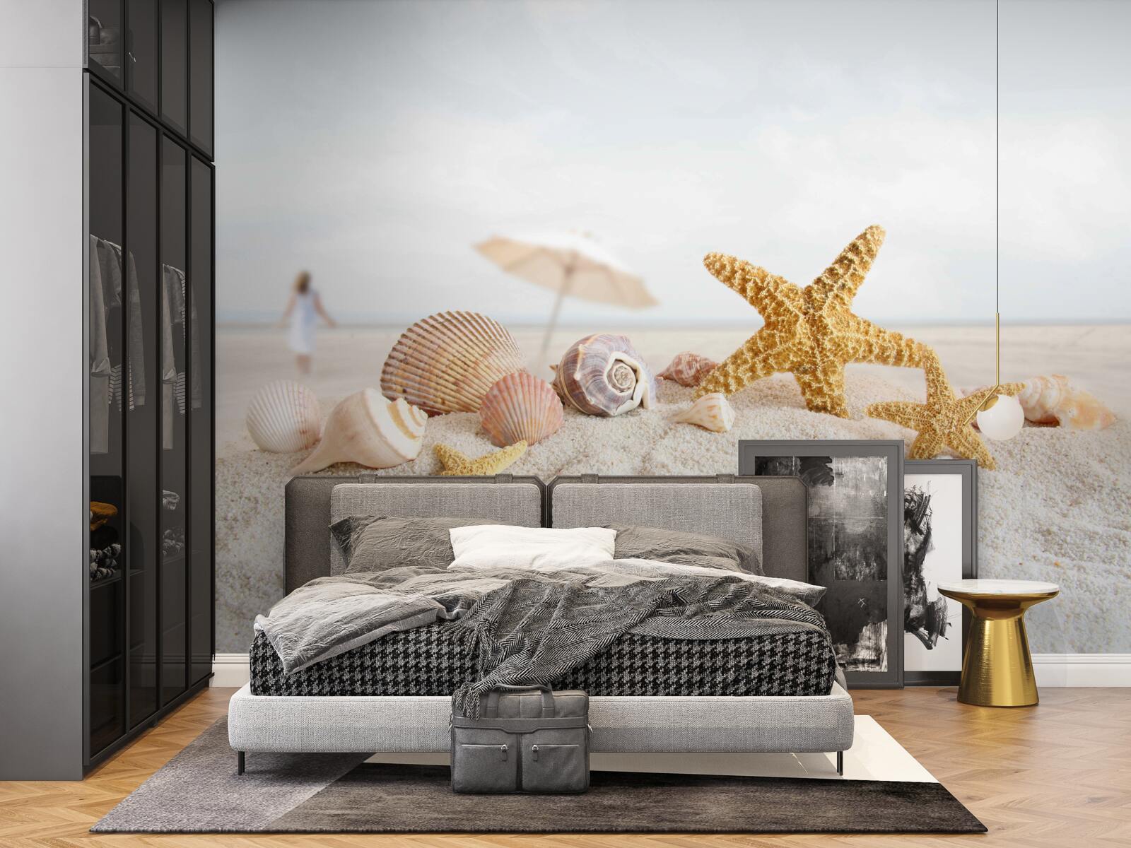 Fototapeta rozgwiazdy i muszle leżą na piasku