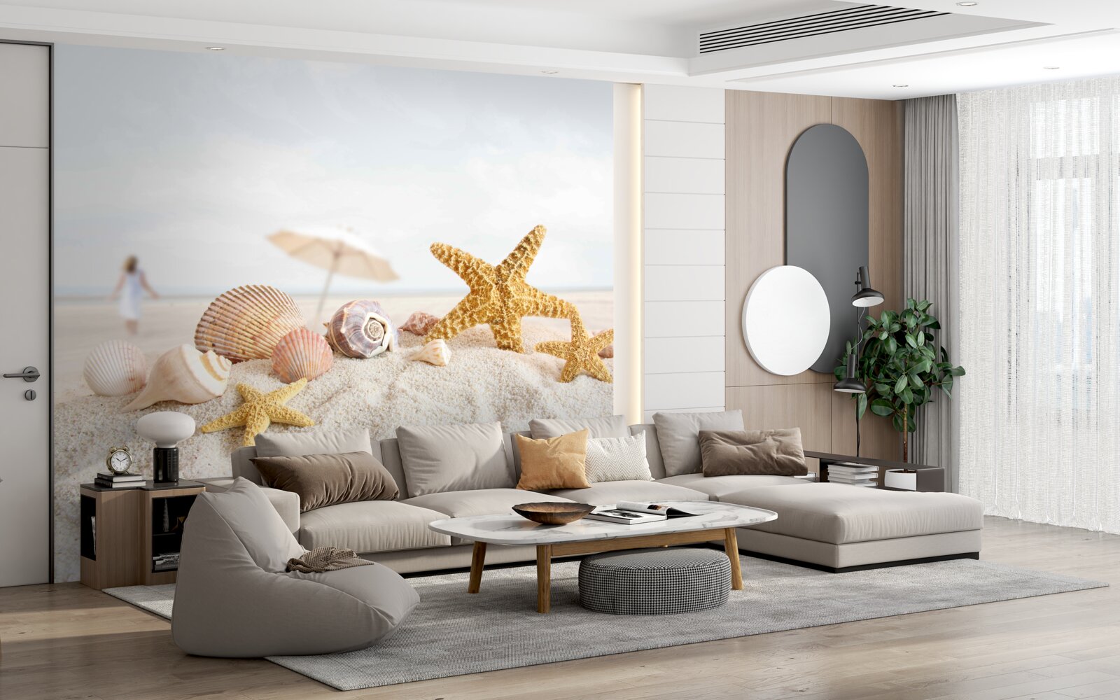 Fototapeta rozgwiazdy i muszle leżą na piasku