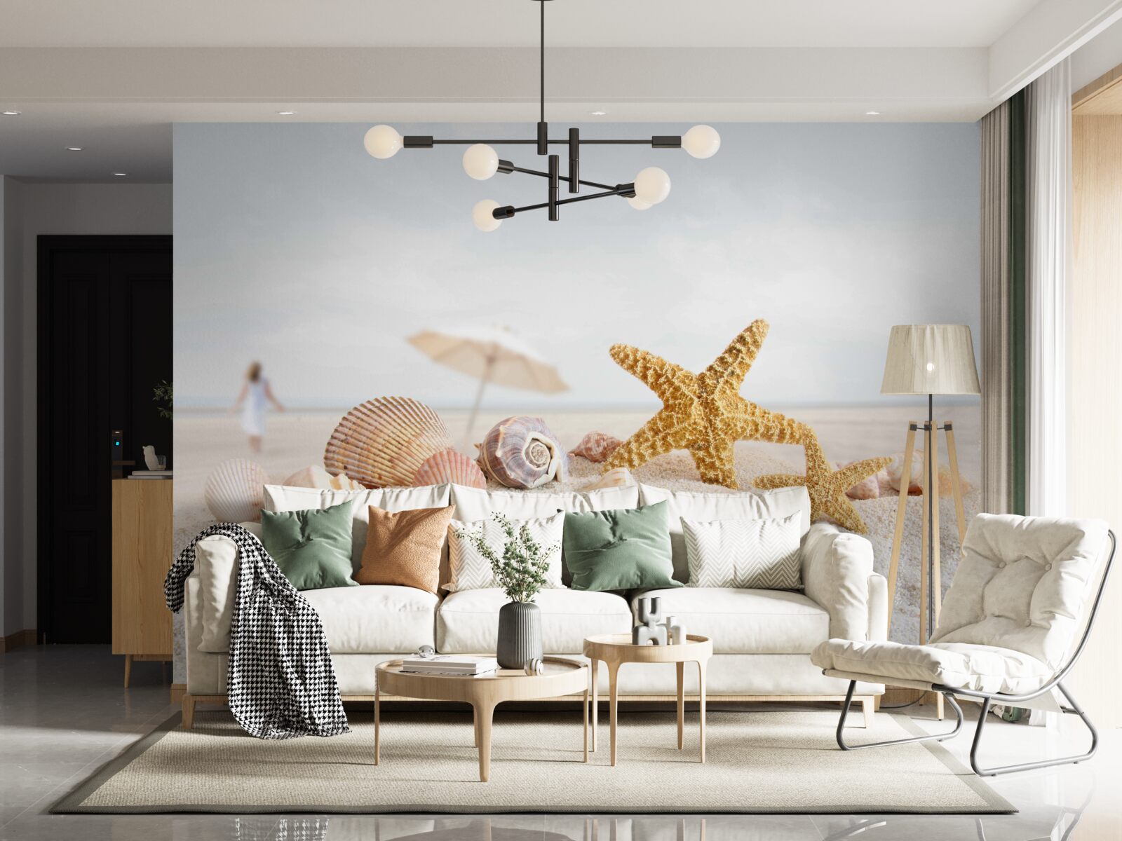 Fototapeta rozgwiazdy i muszle leżą na piasku