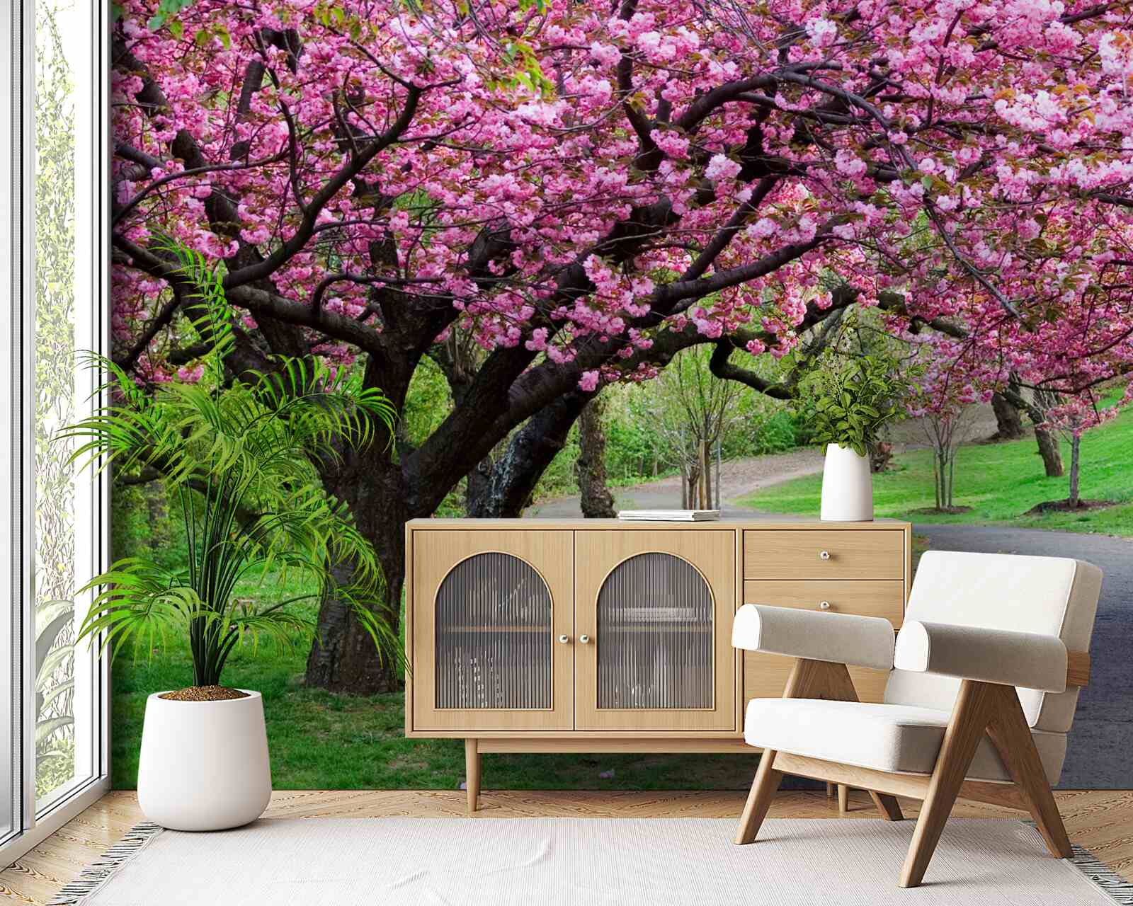 Fototapeta aleja w parku usiana kwiatami