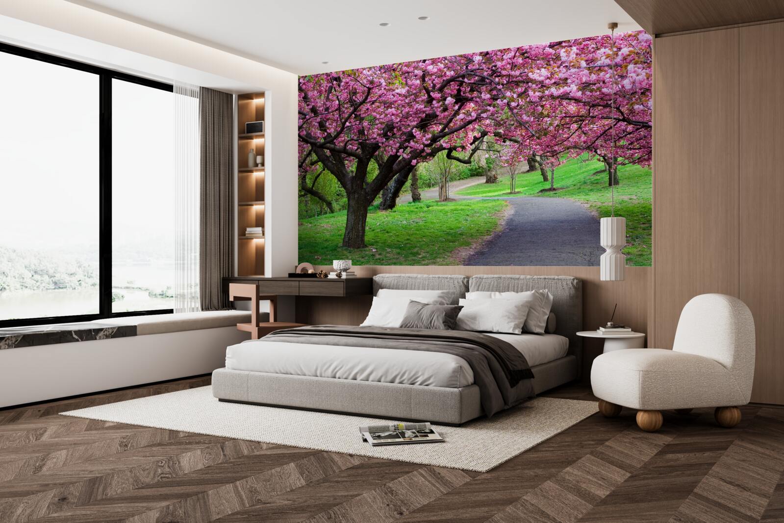 Fototapeta aleja w parku usiana kwiatami