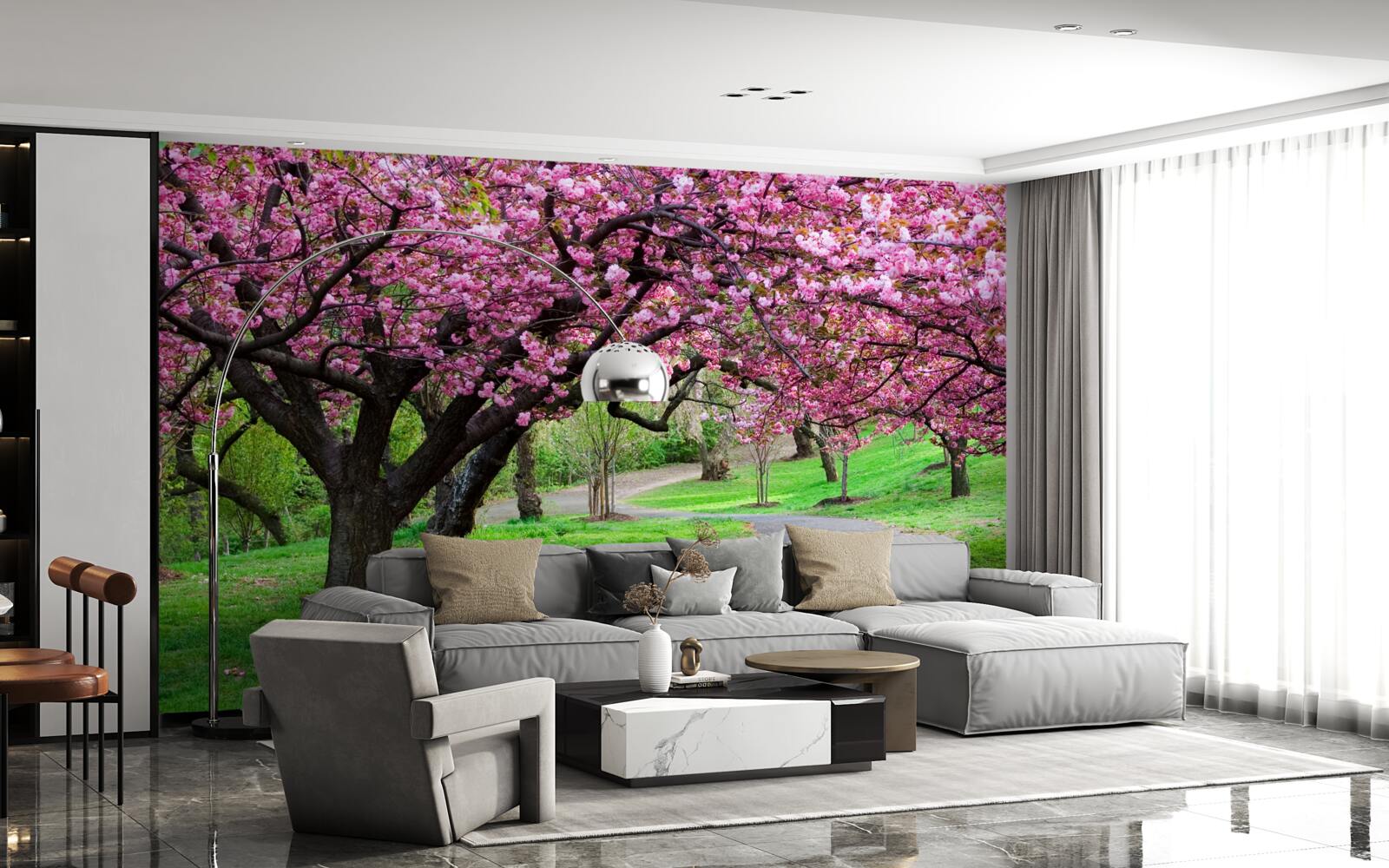 Fototapeta aleja w parku usiana kwiatami