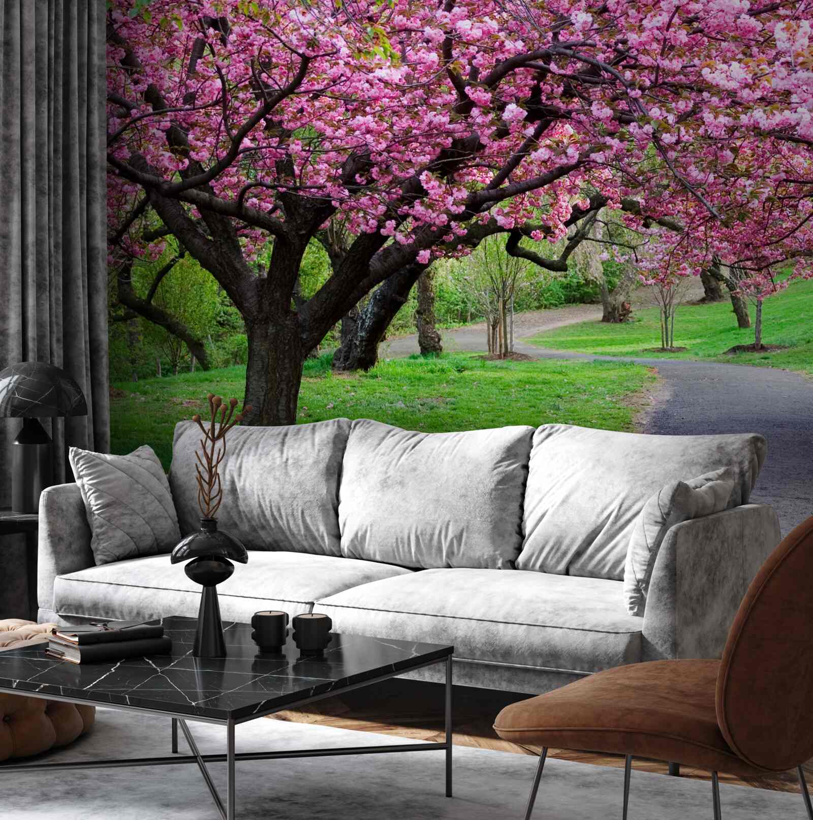 Fototapeta aleja w parku usiana kwiatami