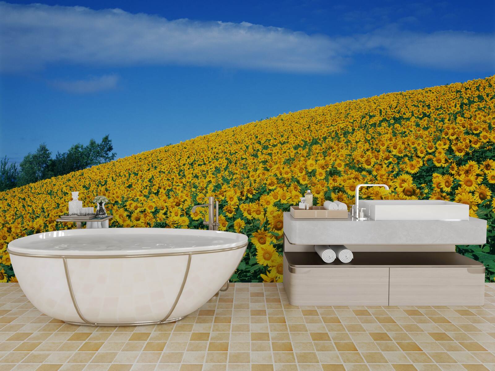 Fototapeta Świetna przestrzeń ze słonecznikami