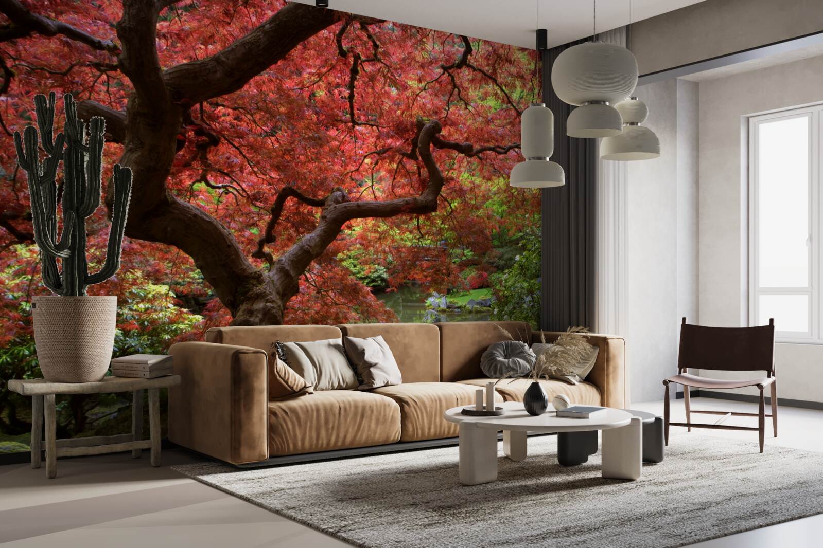 Fototapeta klon z japonii w pobliżu stawu jesienią