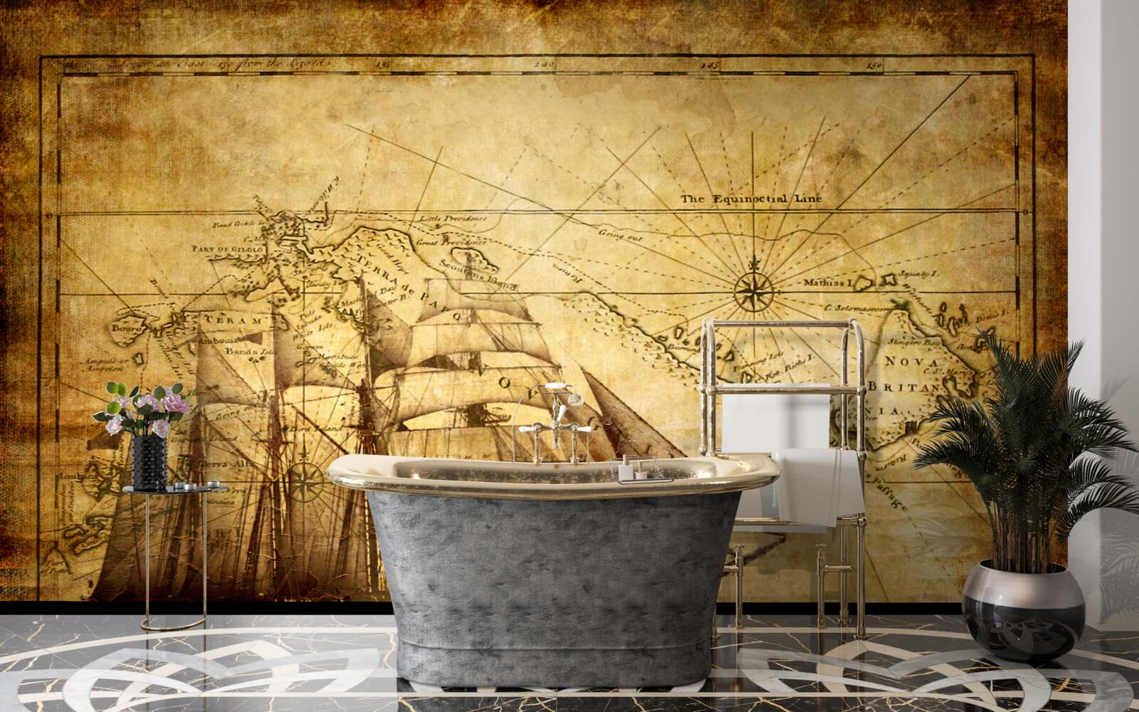 Fototapeta statek z żaglami na pergaminie