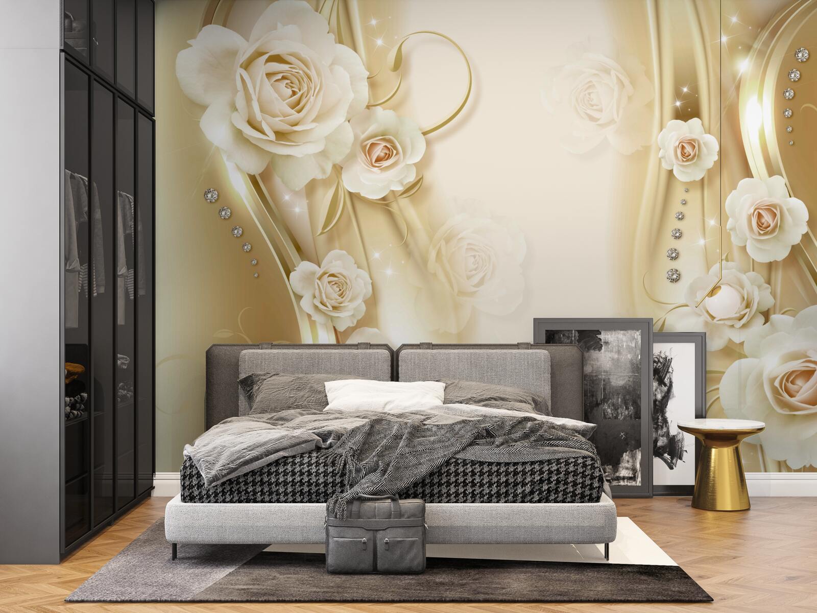 Fototapeta na brązowym tle znajdują się białe róże