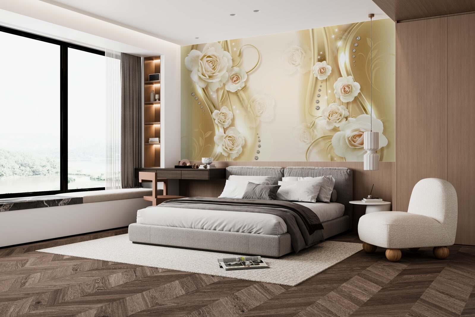 Fototapeta na brązowym tle znajdują się białe róże