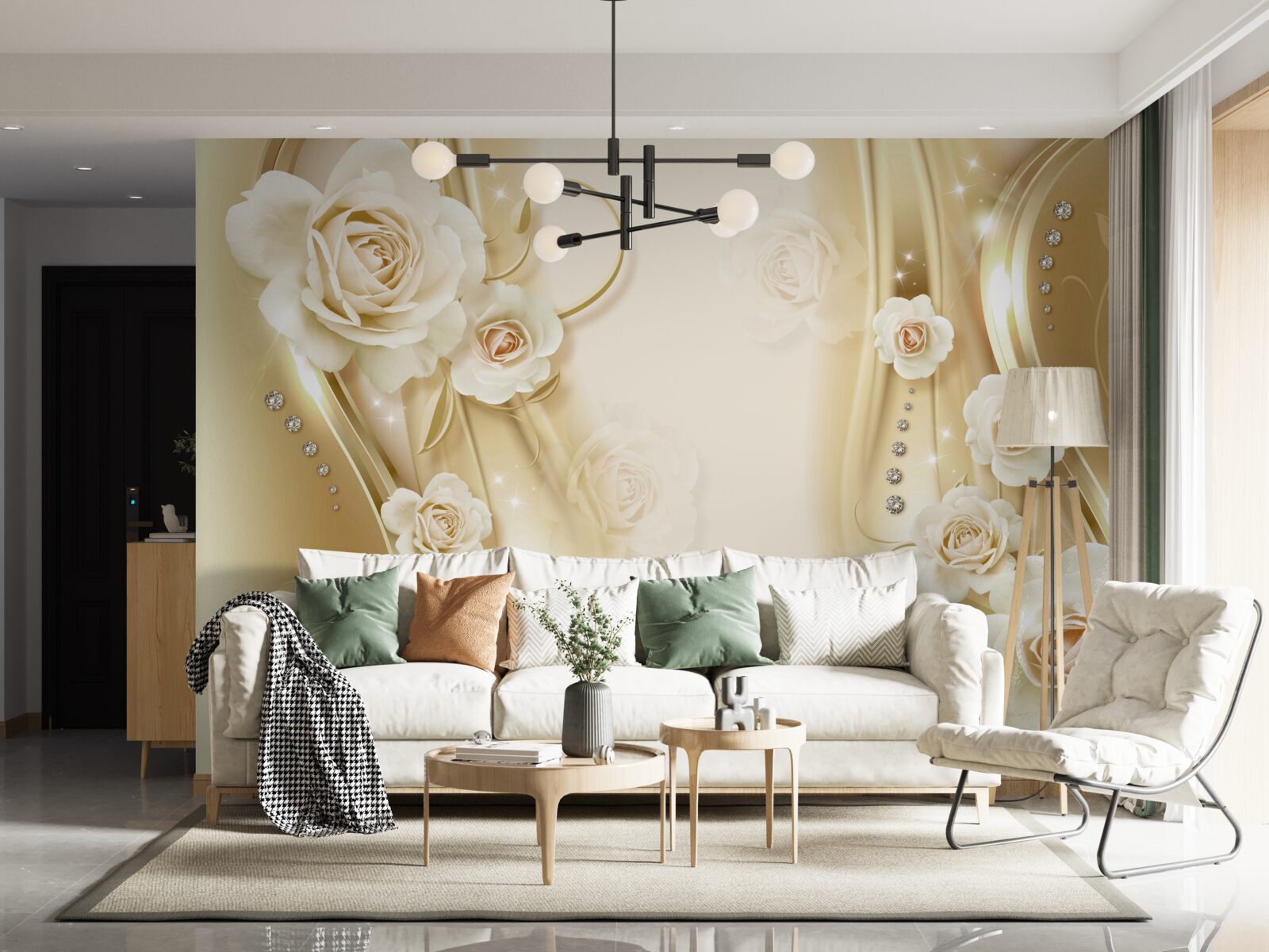 Fototapeta na brązowym tle znajdują się białe róże