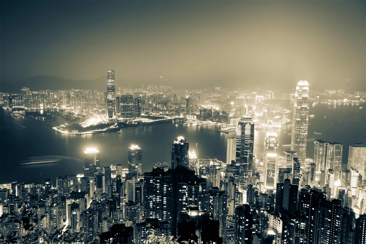 Fototapeta panoramiczny nocny widok na hongkong