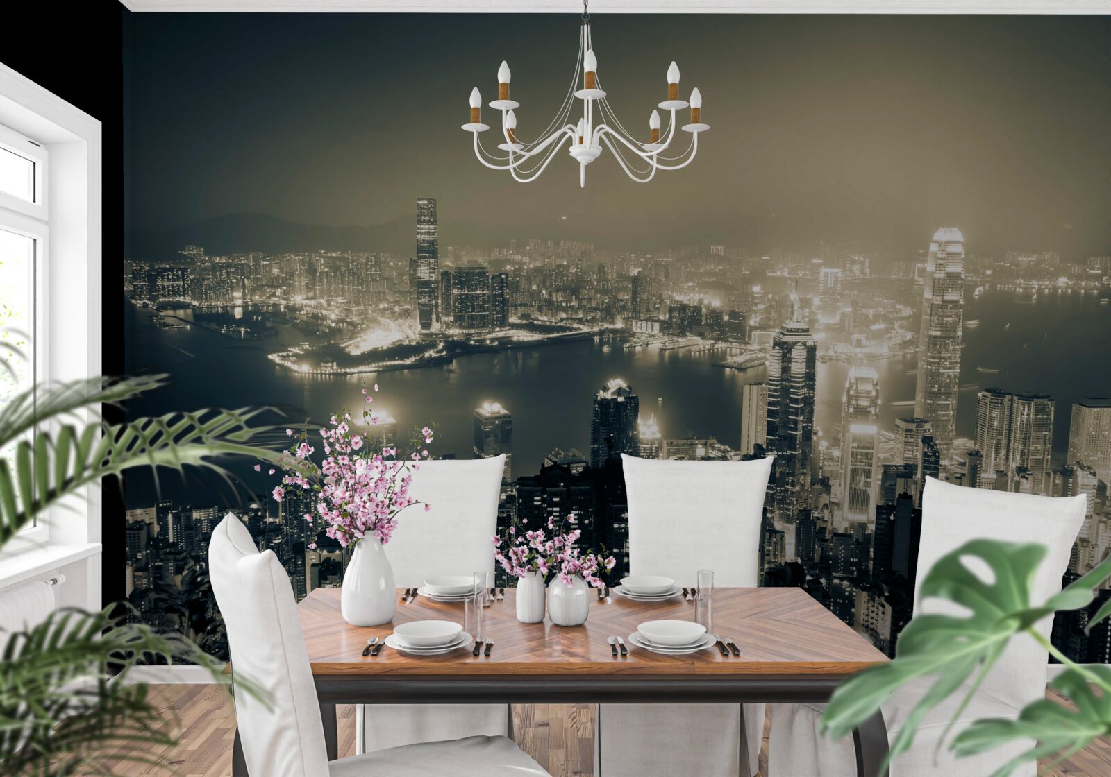 Fototapeta panoramiczny nocny widok na hongkong