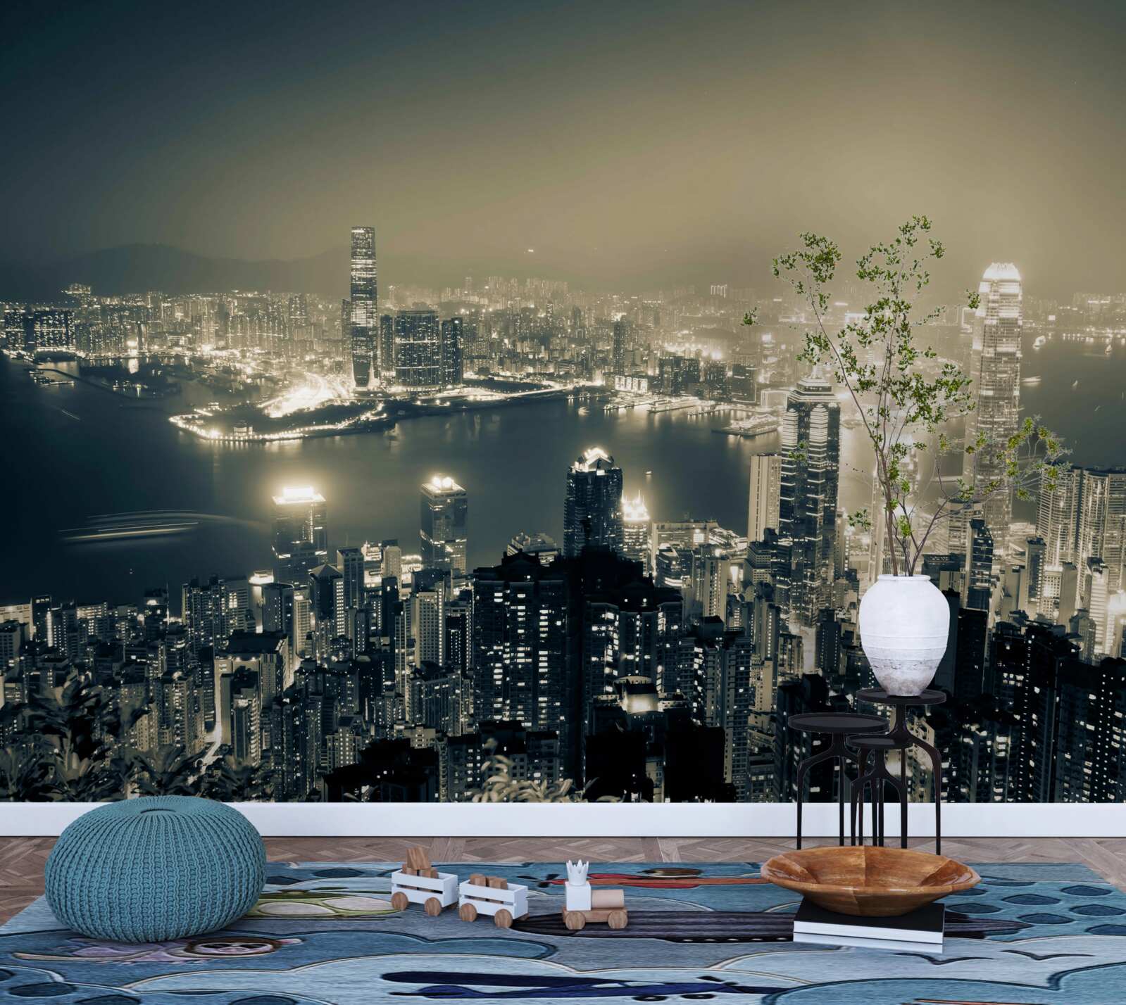 Fototapeta panoramiczny nocny widok na hongkong