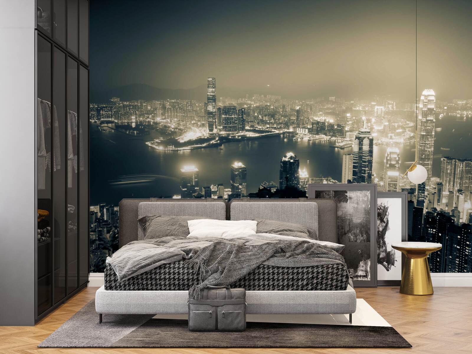 Fototapeta panoramiczny nocny widok na hongkong