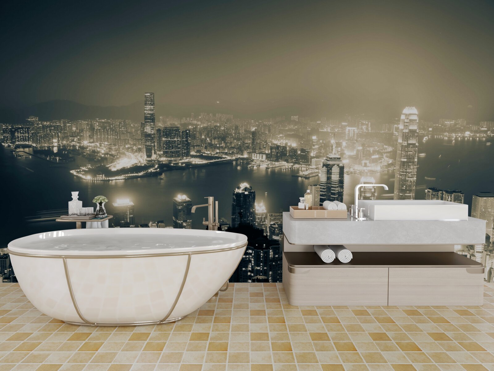 Fototapeta panoramiczny nocny widok na hongkong