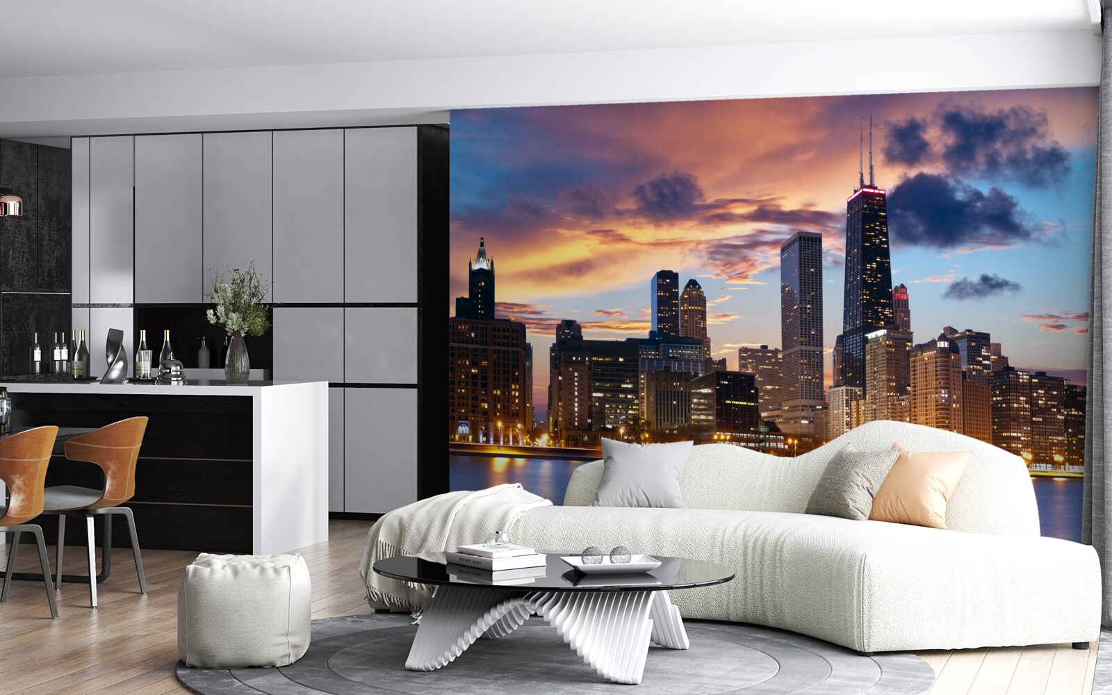 Fototapeta słońce zachodzi nad chicago, illinois