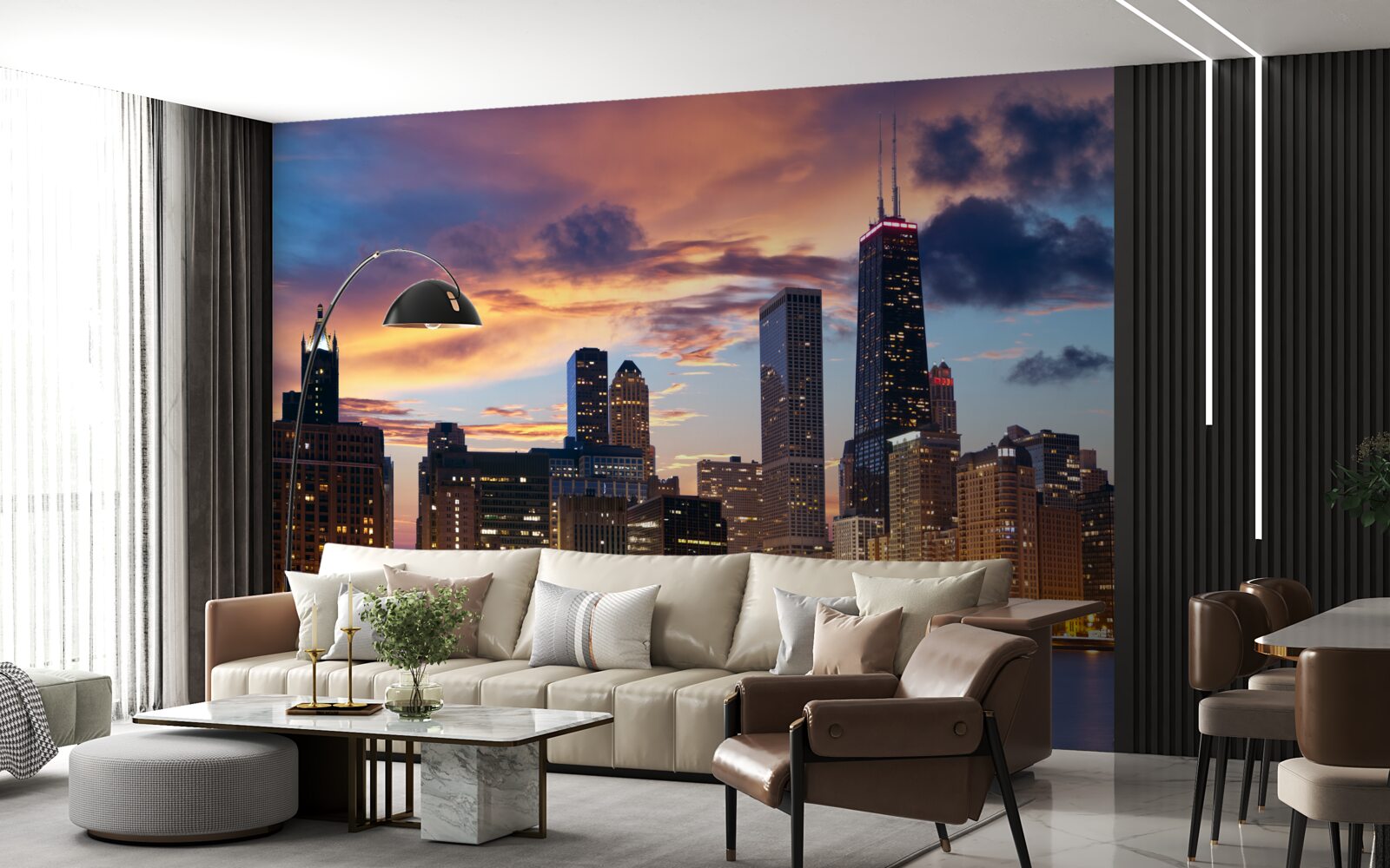 Fototapeta słońce zachodzi nad chicago, illinois