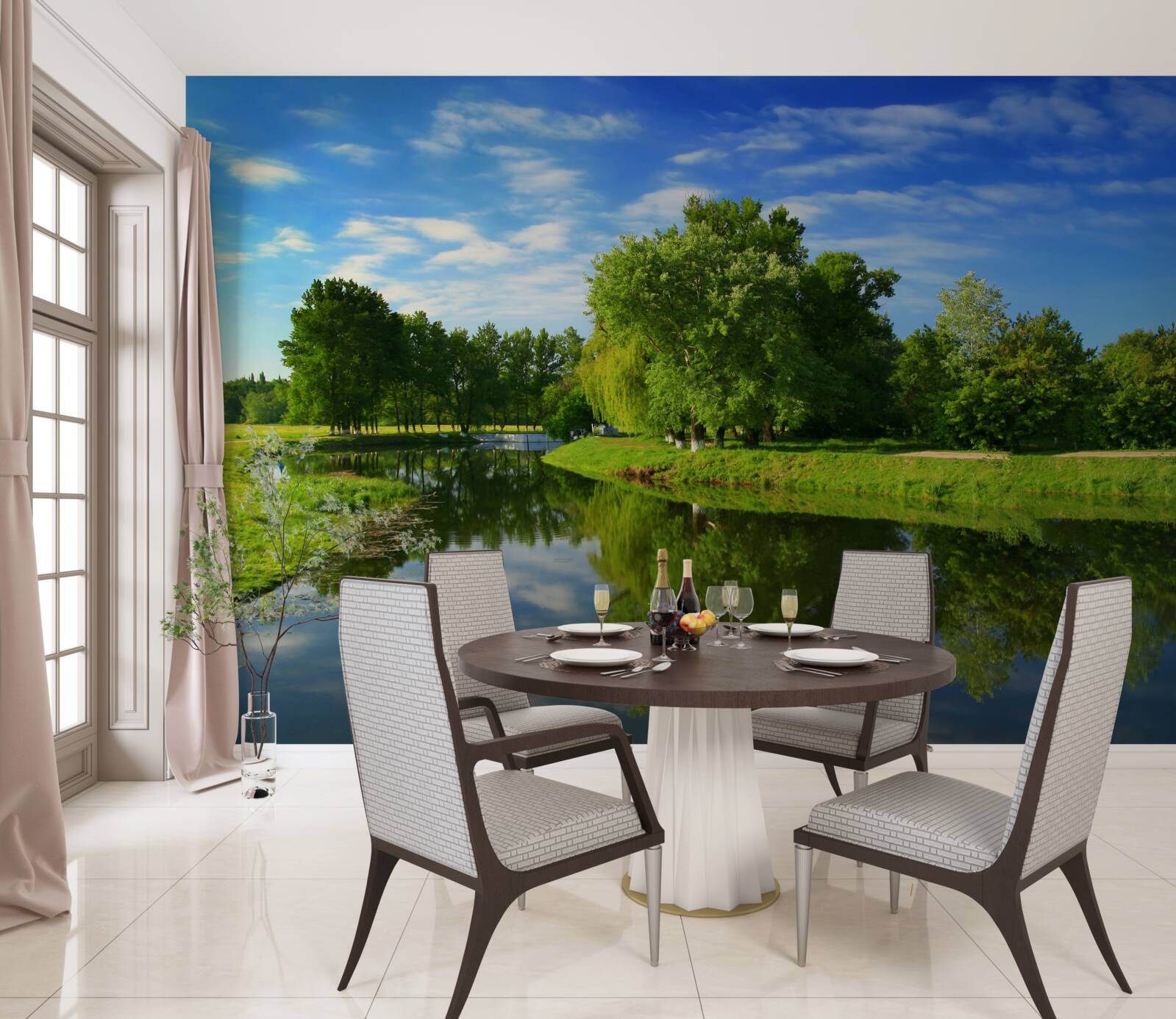 Fototapeta rzeka jest otoczona drzewami